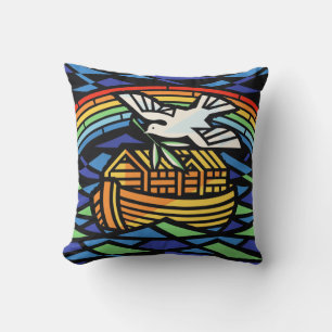 Noah's Ark, Rainbow, Dove Throw Pillow