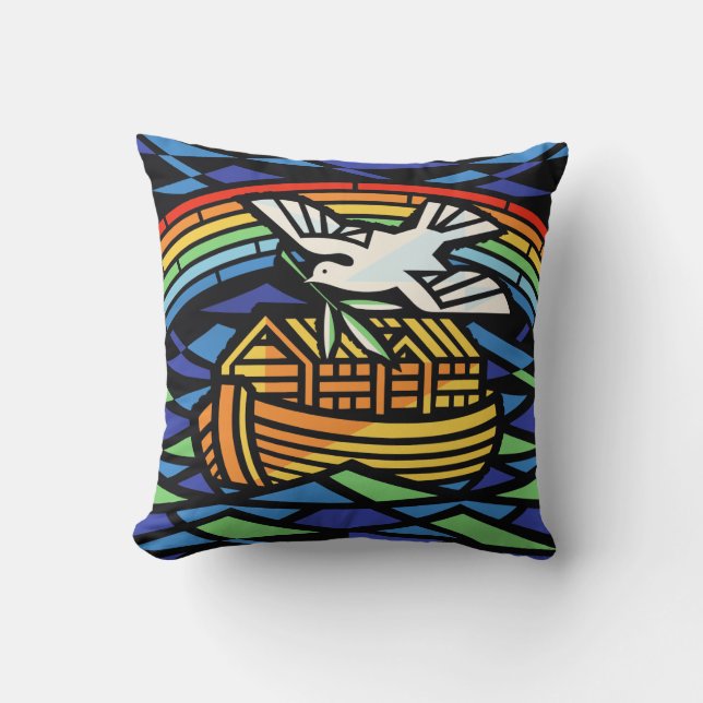 Noah's Ark, Rainbow, Dove Throw Pillow (Front)