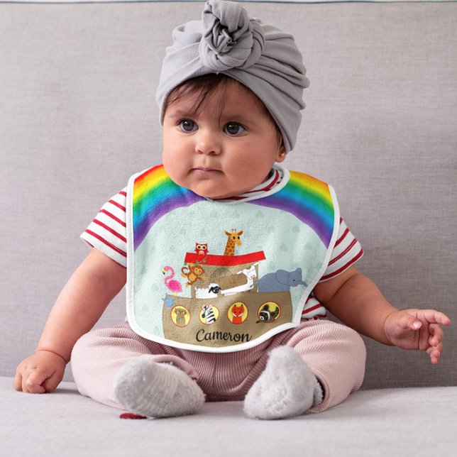 Noah's Ark Rainbow Personalized Baby Bib (Creator Uploaded)