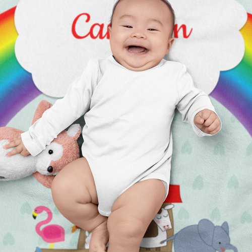 Noahs Ark Rainbow Personalized Baby Blanket