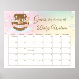 Noah&#39;s Ark Rainbow Pink Guess Baby&#39;s Due Date Game Poster