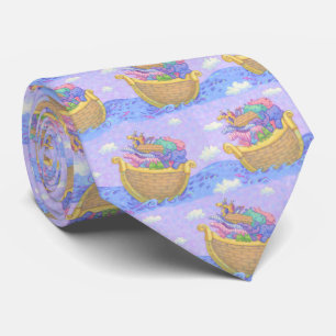 Noah's Ark Religious Novelty Purple Pattern Neck Tie