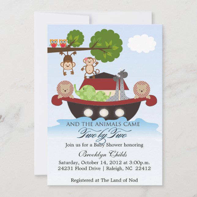Noah's Ark Sets Sail Baby Shower Invitation (Front)