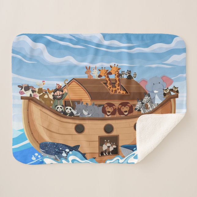 Noah's Ark Sherpa Fleece Blanket for Kids  (Front (Horizontal))