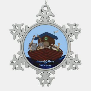 Noah's Ark Snowflake Pewter Christmas Ornament