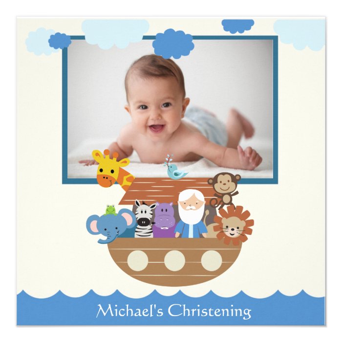 Noah's Ark Square Christening Invitations