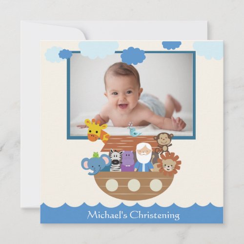 Noah's Ark Square Christening Invitations