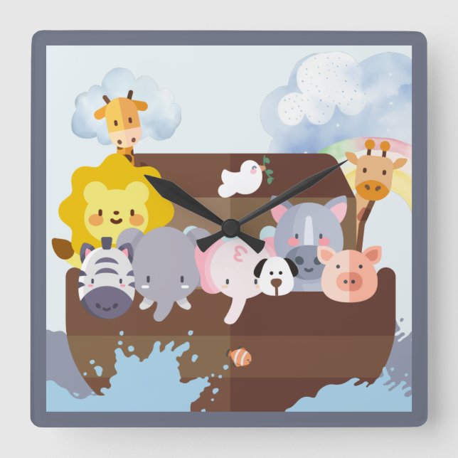 Noah's Ark Square Wall Clock (Front)