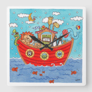 Noah's Ark Square Wall Clock