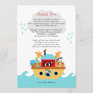 Noah's Ark Thank You Note with Poem Baby Shower Invitation