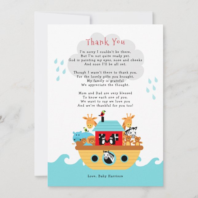 Noah's Ark Thank You Note with Poem | Baby Shower Invitation (Front)