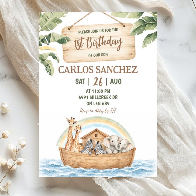 Noah's Ark Theme First Birthday Invitation (Creator Uploaded)