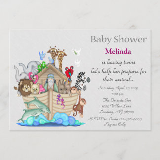 Noah's Ark Twins Baby Shower Invitation