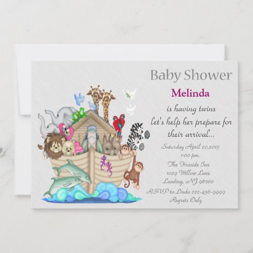 Noah's Ark Twins Baby Shower Announcements