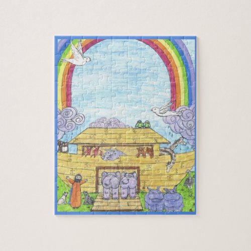 Noahs Ark  Watercolor Rainbow Animal Elephant Jigsaw Puzzle