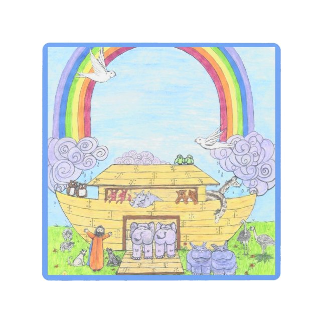 Noah's Ark  Watercolor Rainbow Funny Elephant Metal Print (Front)