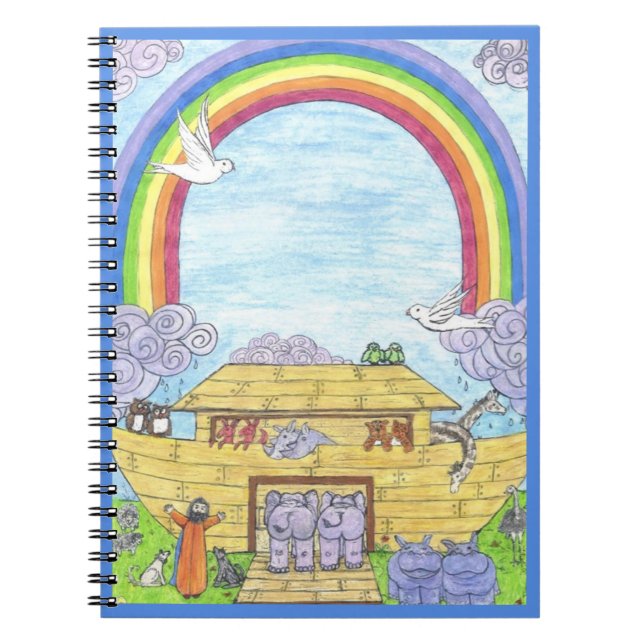 Noah's Ark  Watercolor Rainbow Funny Elephant Notebook (Front)