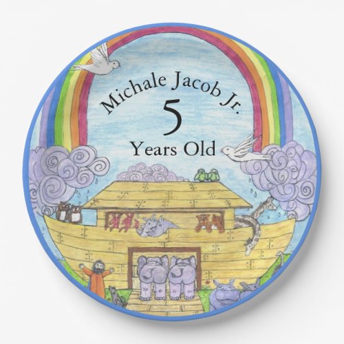 Noahs Ark Watercolor Rainbow Funny Elephant Paper Plates