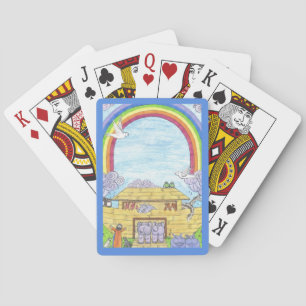Noah's Ark  Watercolor Rainbow Funny Elephant Poker Cards