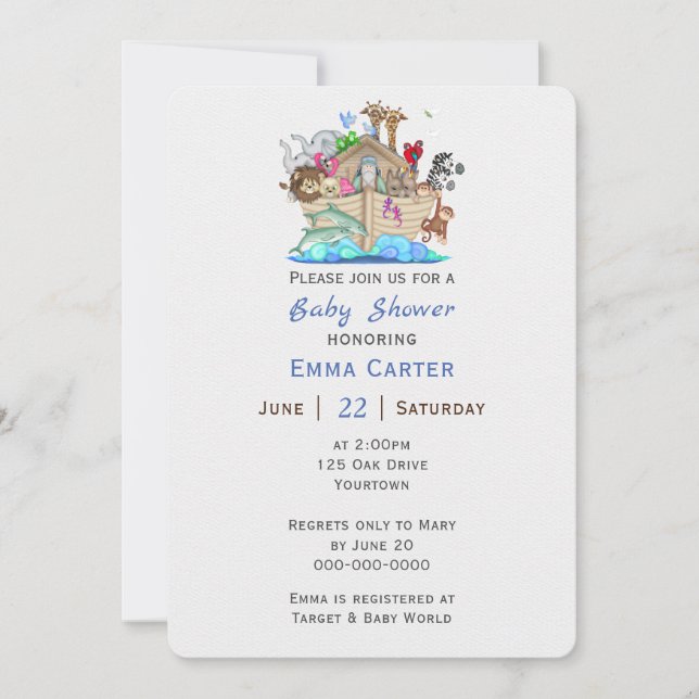 Noah's Ark with Animals Baby Shower Invitation (Front)