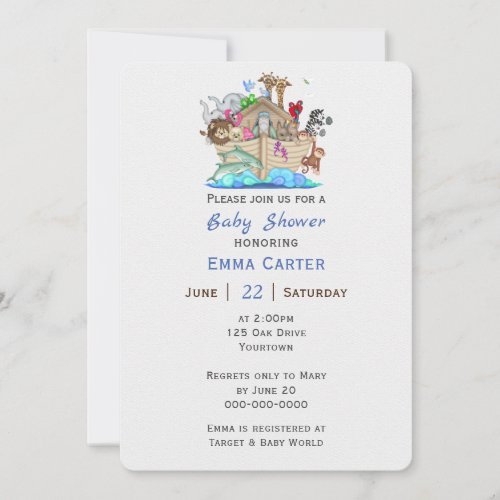 Noahs Ark with Animals Baby Shower Invitation