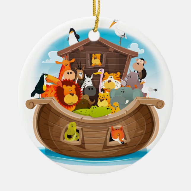 Noah's Ark With Jungle Animals Ceramic Ornament (Front)
