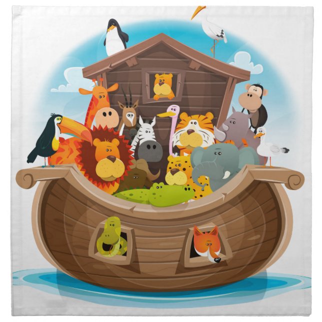 Noah's Ark With Jungle Animals Cloth Napkin (Front)