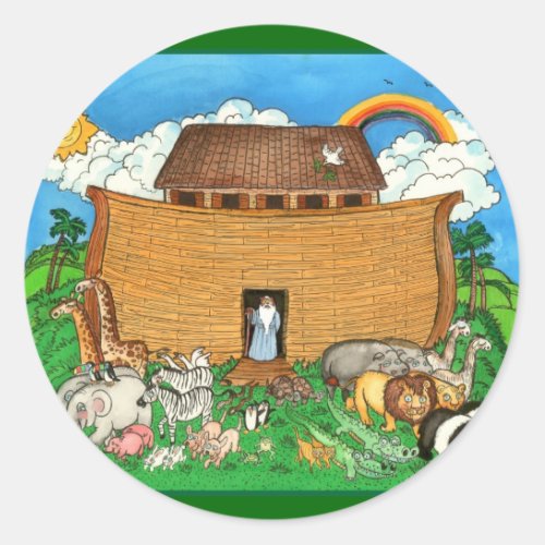 Noahs Ark with Rainbow Classic Round Sticker
