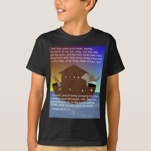 Noahs Ark with scripture Kids T_Shirt