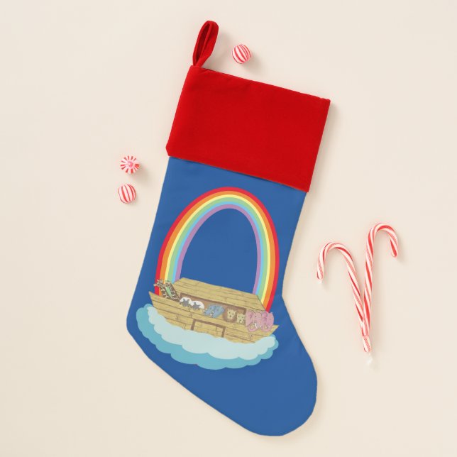 Noah's Floating Zoo with rainbow: nursery & kids Christmas Stocking (Front)