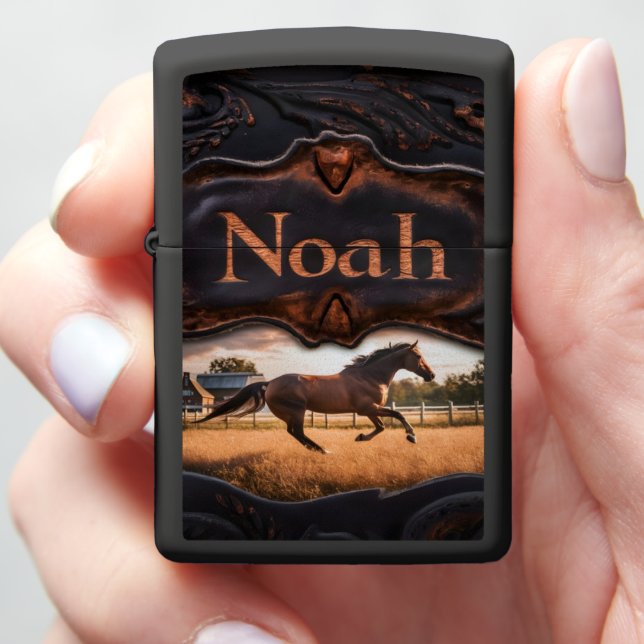 Noah's Horse Running in Field Zippo Lighter (In Hand)