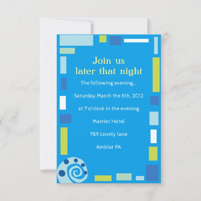 NOAH'S WAVES Bar Bat Mitzvah Reception Card (Front)