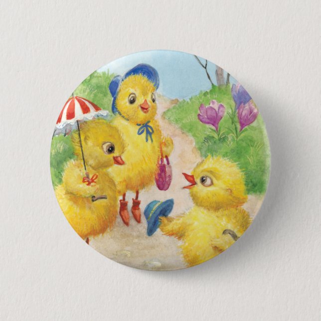 Noastalgic easter chicks pinback button (Front)
