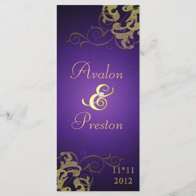 Nobel Gold Scroll Purple Wedding Program (Front)