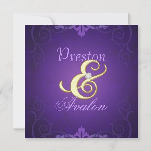 Nobel Purple Texture Gold Scroll Invitation