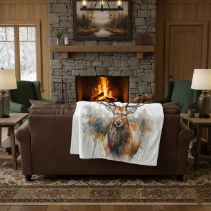Noble Antlers: Woodland Elk Watercolor Art Fleece Blanket