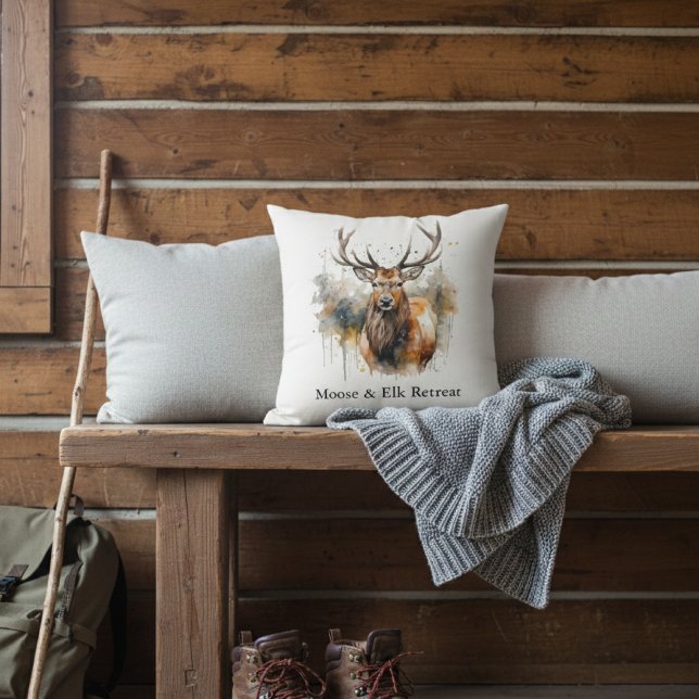 Noble Antlers: Woodland Elk Watercolor, custom Throw Pillow (Creator Uploaded)