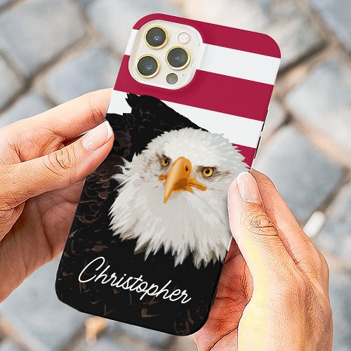 Noble Bald Eagle Patriotic USA Flag Stripes  Name iPhone 14 Case