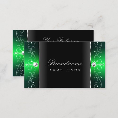 Noble Black and Green Squiggled Jewels Ornamental Business Card