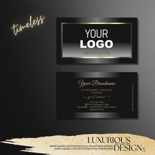 Noble Black and White Gradient Add Logo Light Gold Business Card