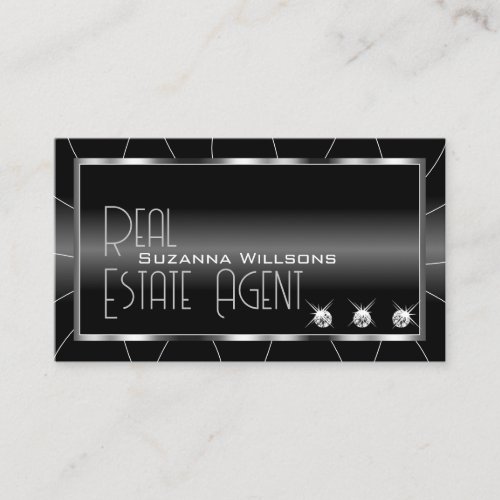 Noble Black and White with Diamonds  Logo Stylish Business Card
