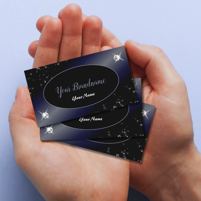 Noble Black Blue Glitter Stars Diamonds Elegant Business Card (Creator Uploaded)