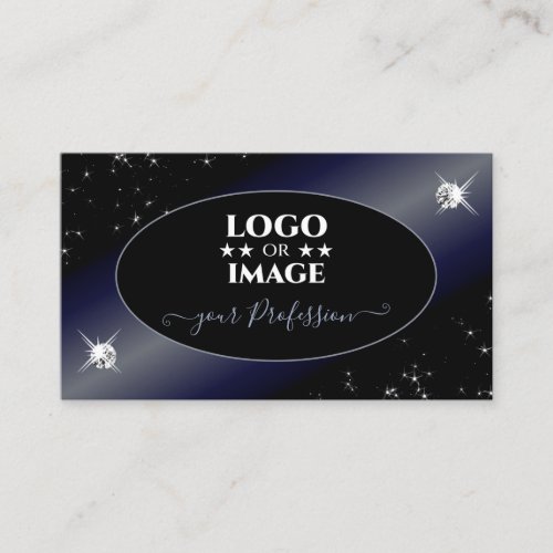 Noble Black Blue Glitter Stars Diamonds with Logo Business Card