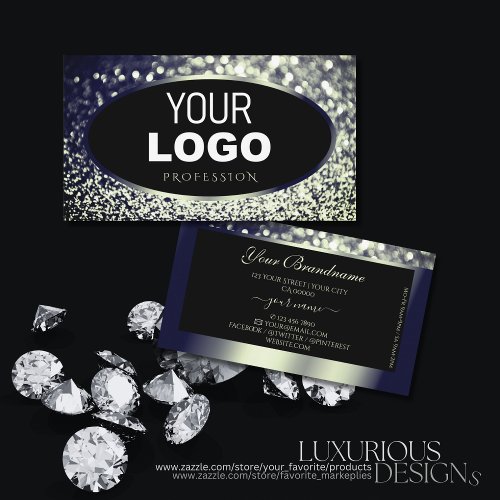 Noble Black Blue Silver Sparkle Glitter Add Logo  Business Card