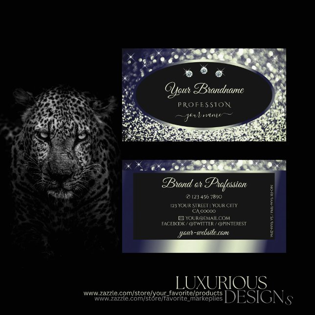Noble Black Blue Silver Sparkle Glitter Diamonds Business Card (Creator Uploaded)