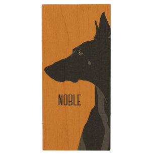 Noble Black Doberman Wood Flash Drive