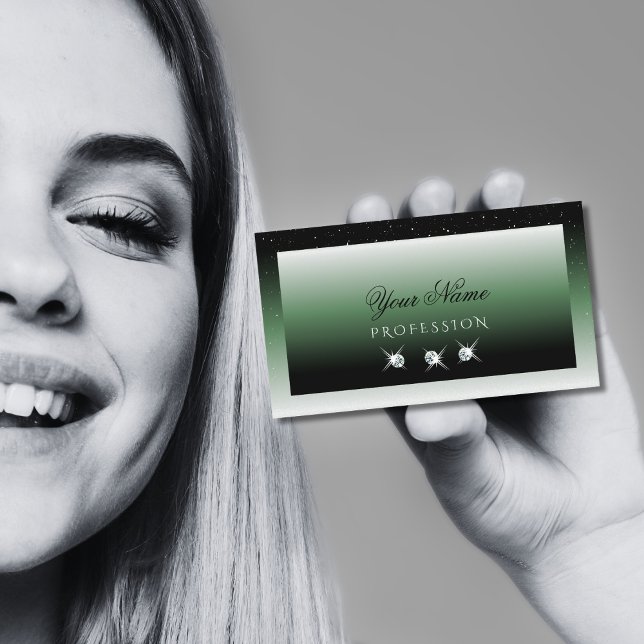 Noble Black Green Ombre Sparkle Diamonds Elegant Business Card (Creator Uploaded)