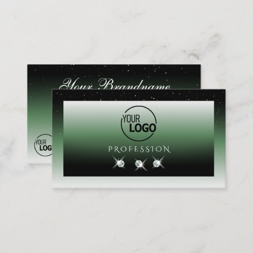 Noble Black Green Ombre Sparkle Diamonds with Logo Business Card