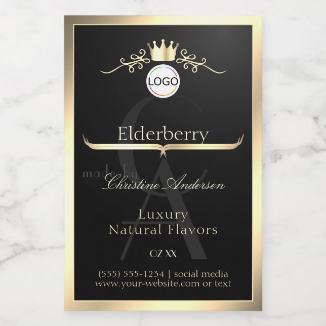 Noble Black Product Label Gold Frame Logo Monogram (Single Label)