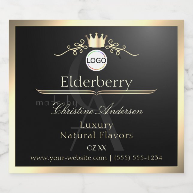 Noble Black Product Label Gold Frame Logo Monogram (Single Label)